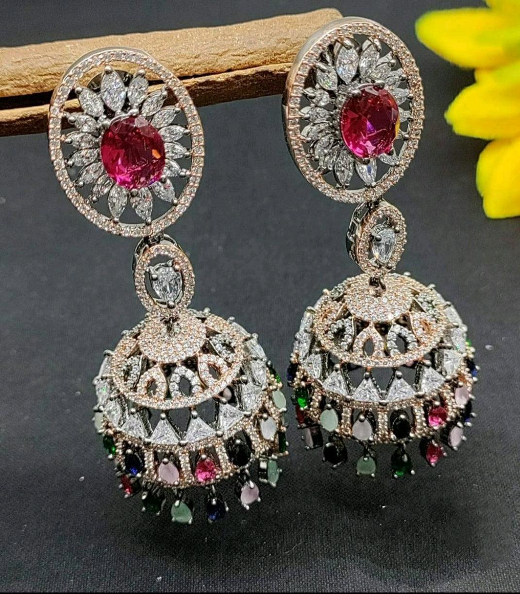 Cz Ad Earrings Jhumki Victorian Sku-325- C1 - rchiecreation