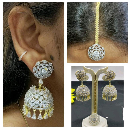 Cz Ad Jumki Earring Tica Set Sku-645 -C1 - rchiecreation