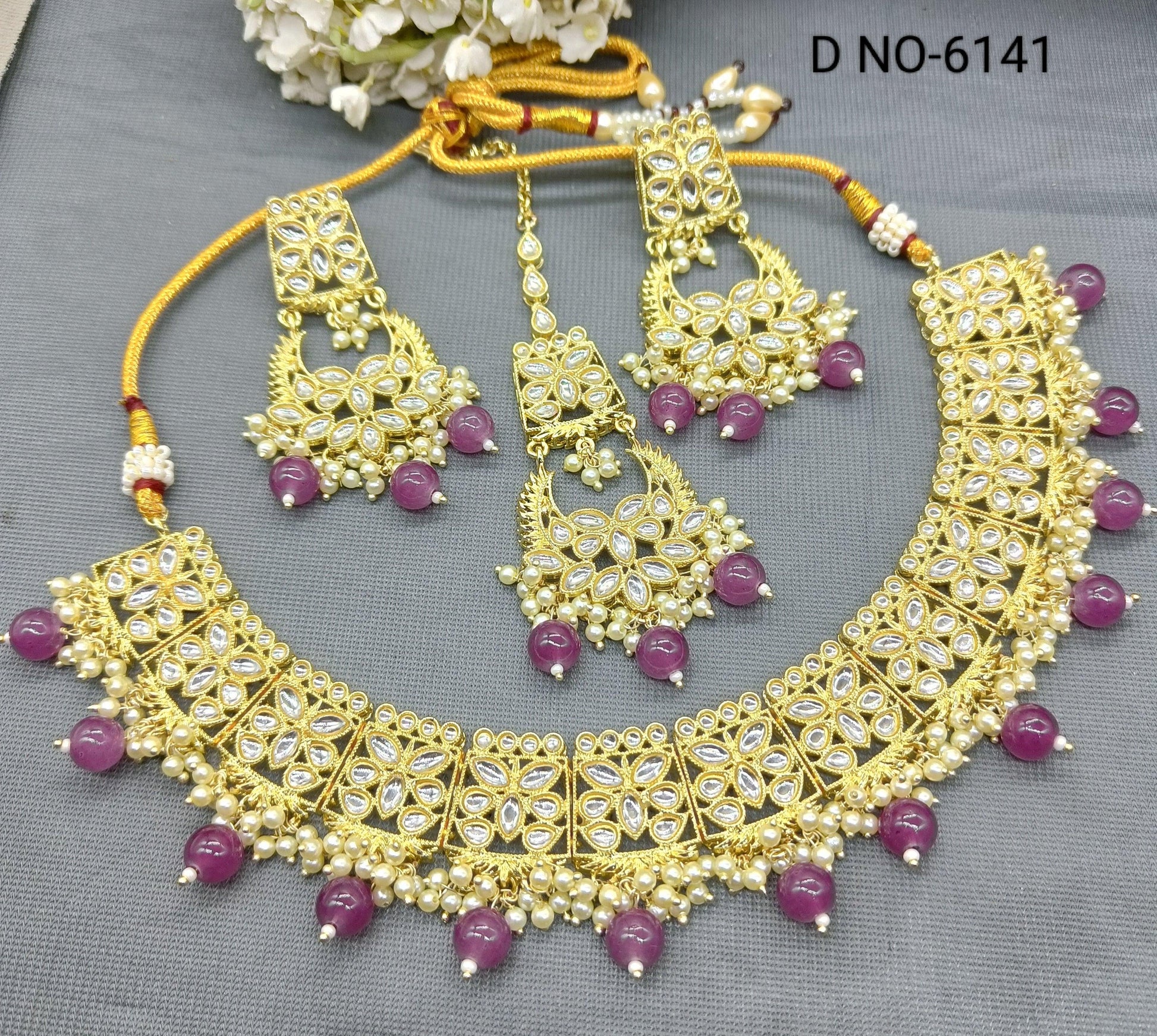 Designer Kundan Necklace Set Sku-6141 B4 - rchiecreation