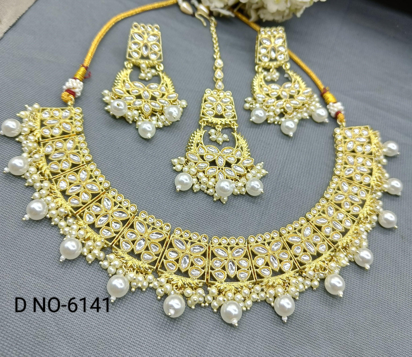 Designer Kundan Necklace Set Sku-6141 B4 - rchiecreation