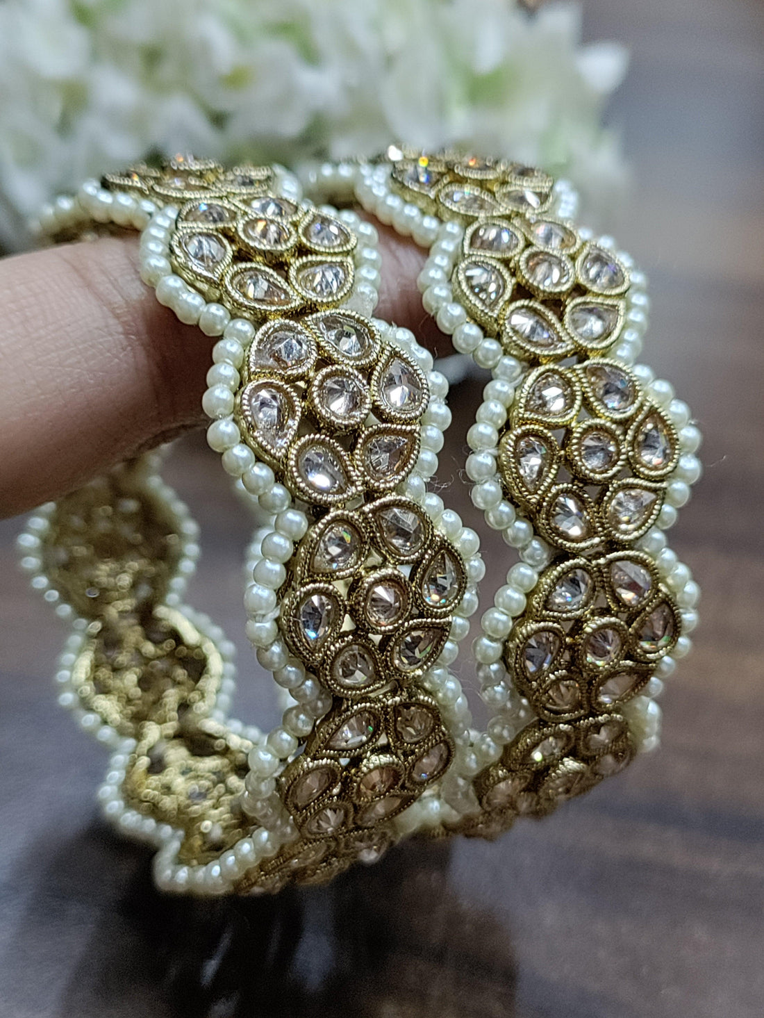 Designer Pearl Polki Bangles Patla-8572 F1 - rchiecreation