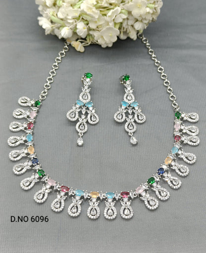 Diamond Necklace Rodium Sku-6096 C3 - rchiecreation