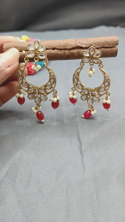 Kundan Earring Mehndi Sku-343 A2