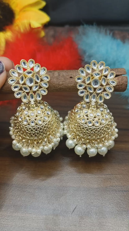 Kundan  Earring Golden Sku- 731 A