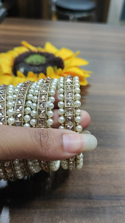 Mehandi Pearl Polki Bangles Sku- 1948 F4