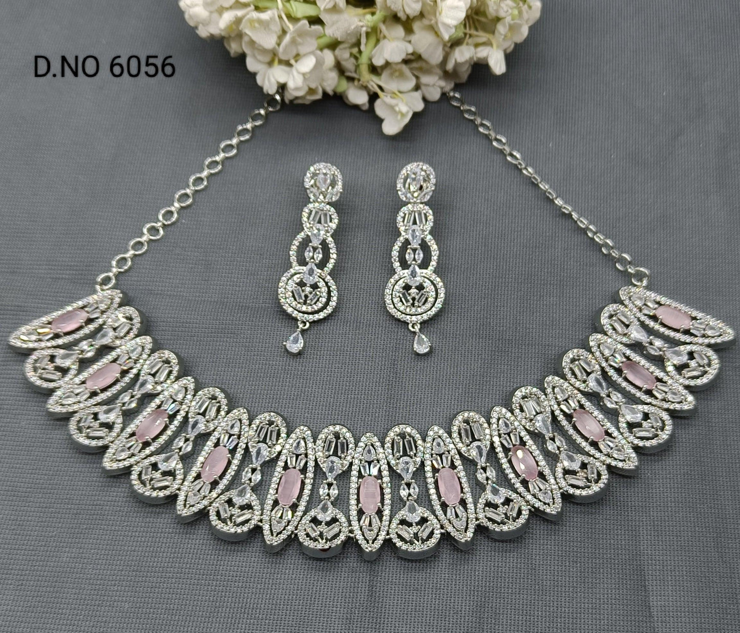 Fashion Jewellery Diamond Necklace Rodium Sku 6056 C3 - rchiecreation