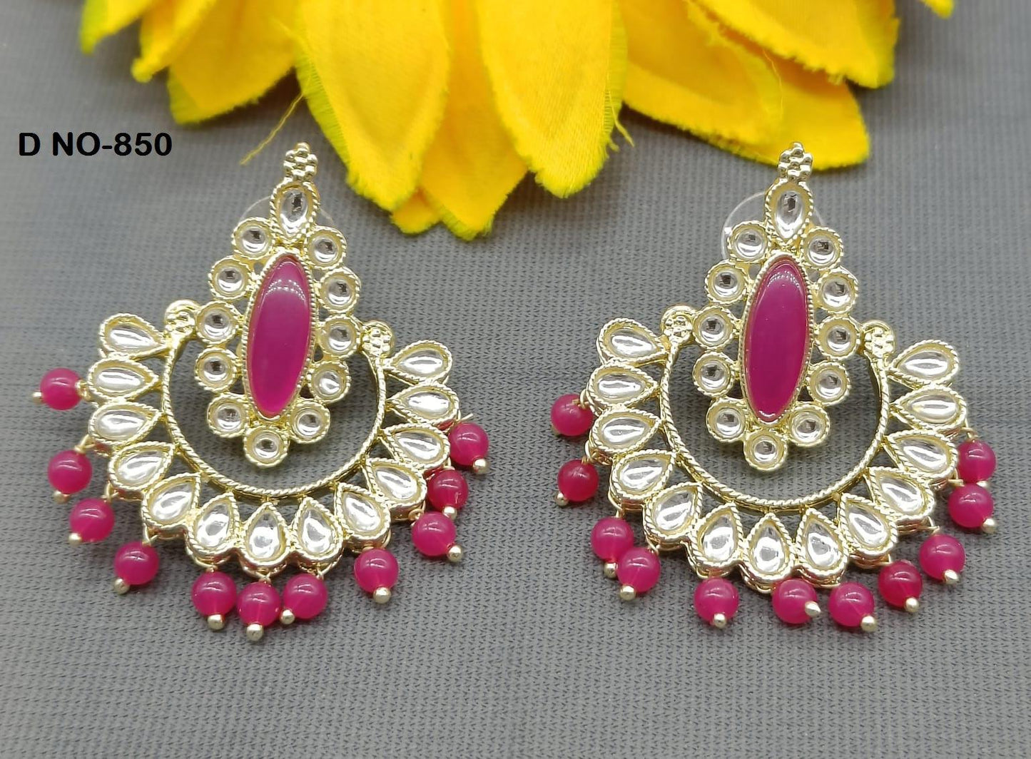 Golden Kundan Earing Sku 850 A1 - rchiecreation