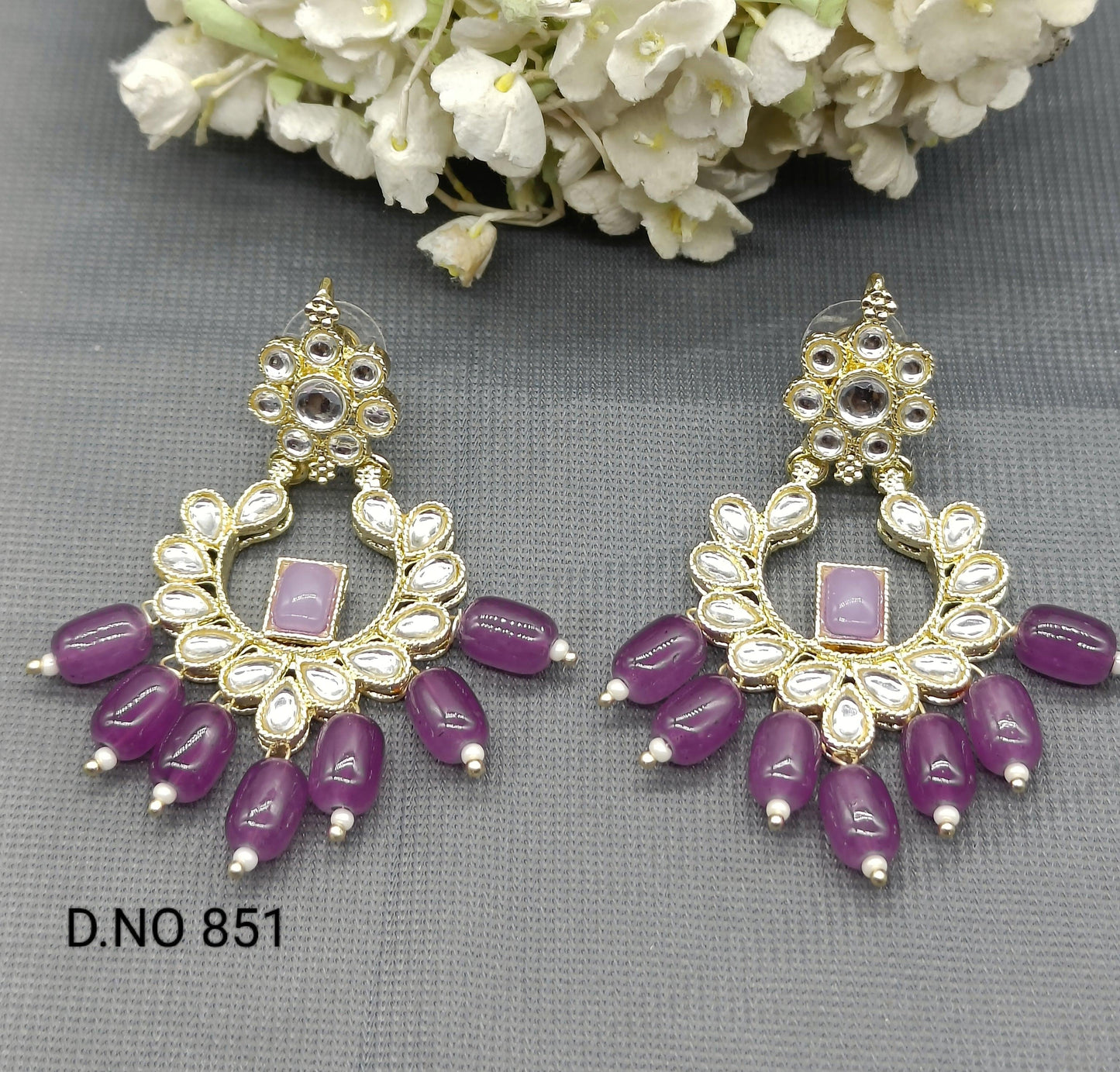 Golden Kundan Earing Sku 851 A1 - rchiecreation