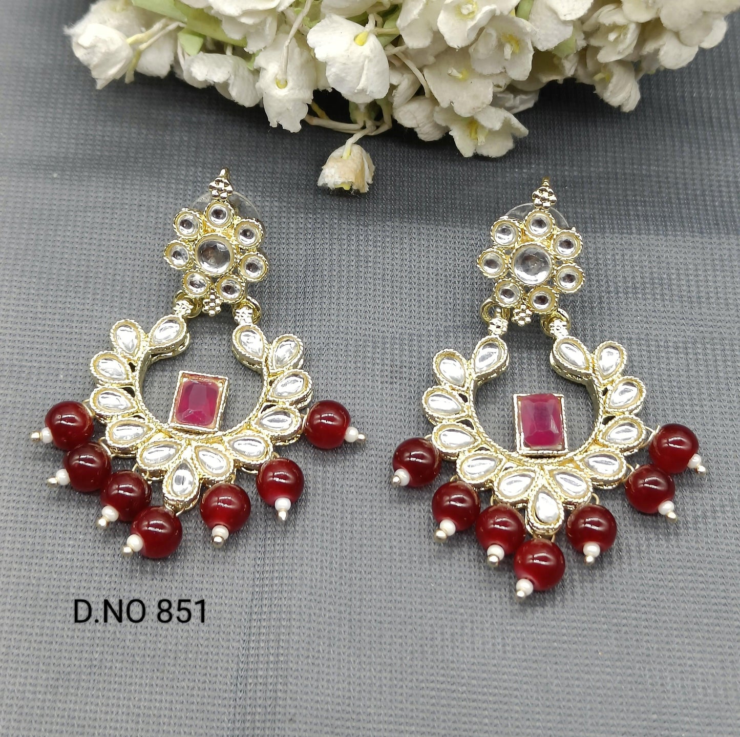 Golden Kundan Earing Sku 851 A1 - rchiecreation