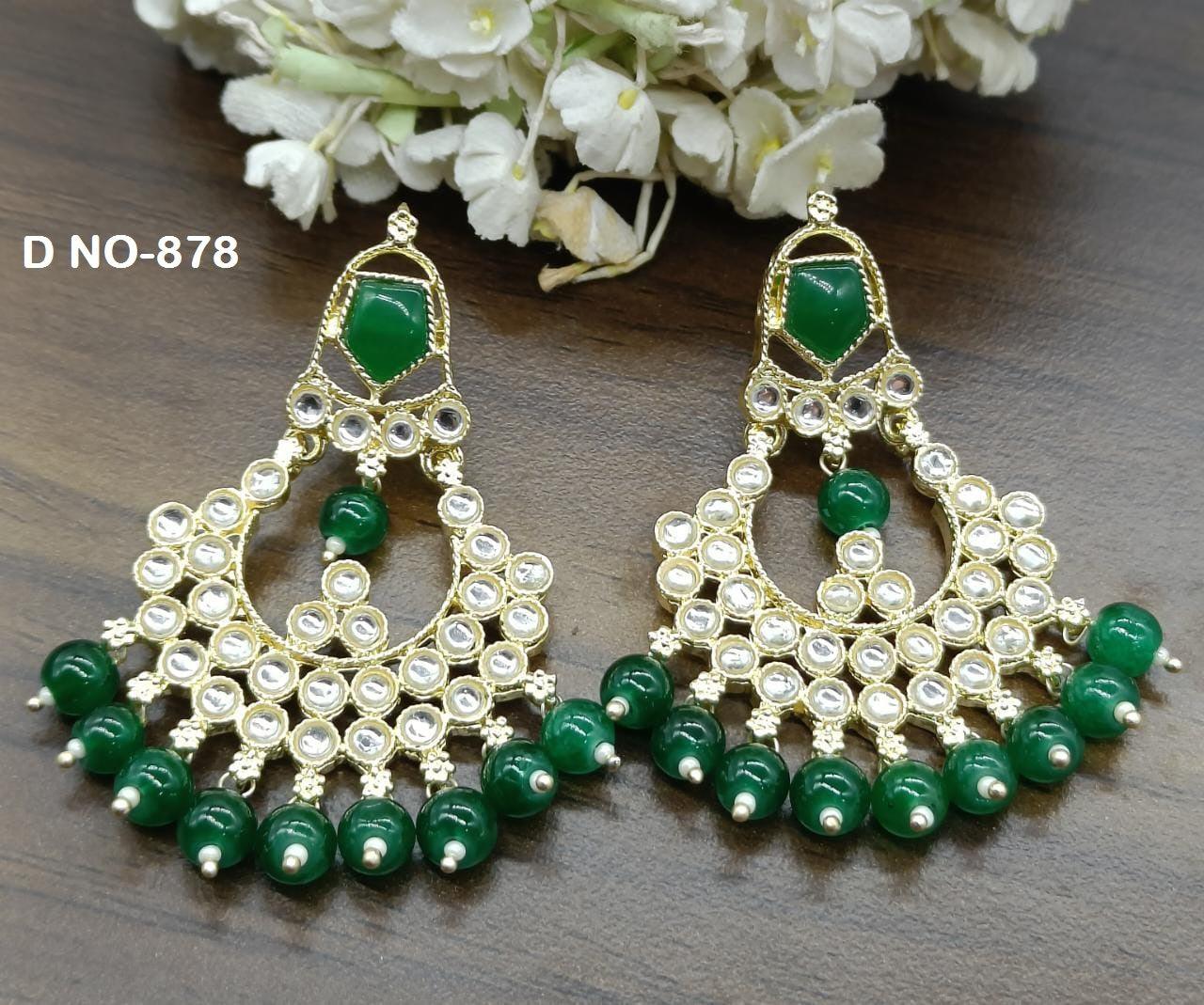 Golden Kundan Earring Sku-878 A1 - rchiecreation