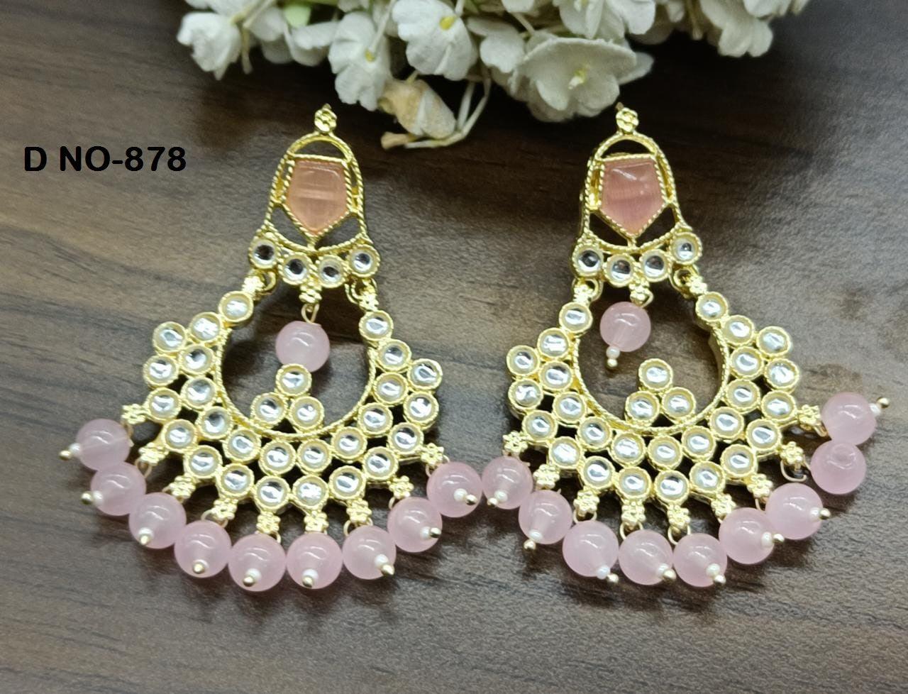 Golden Kundan Earring Sku-878 A1 - rchiecreation