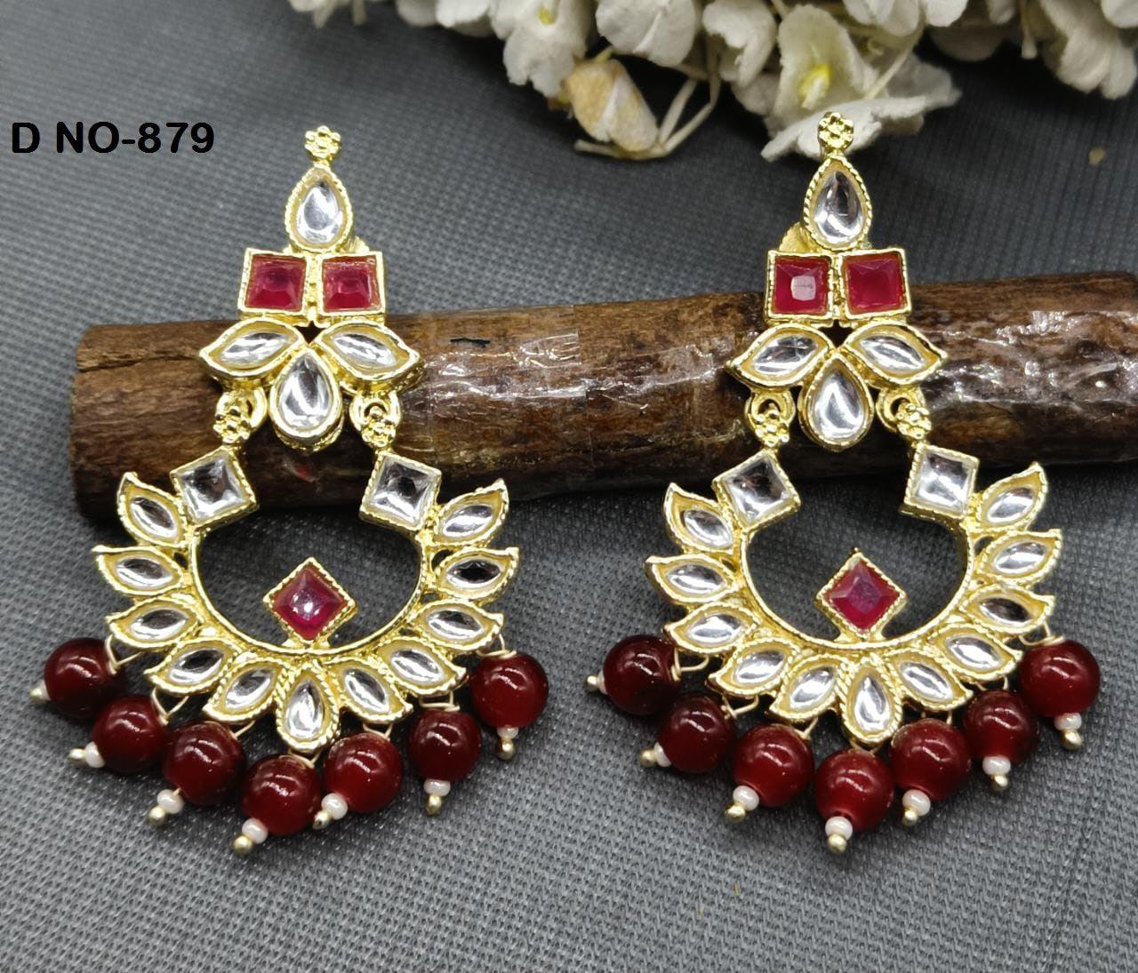 Golden Kundan Earring Sku-879 A1 - rchiecreation