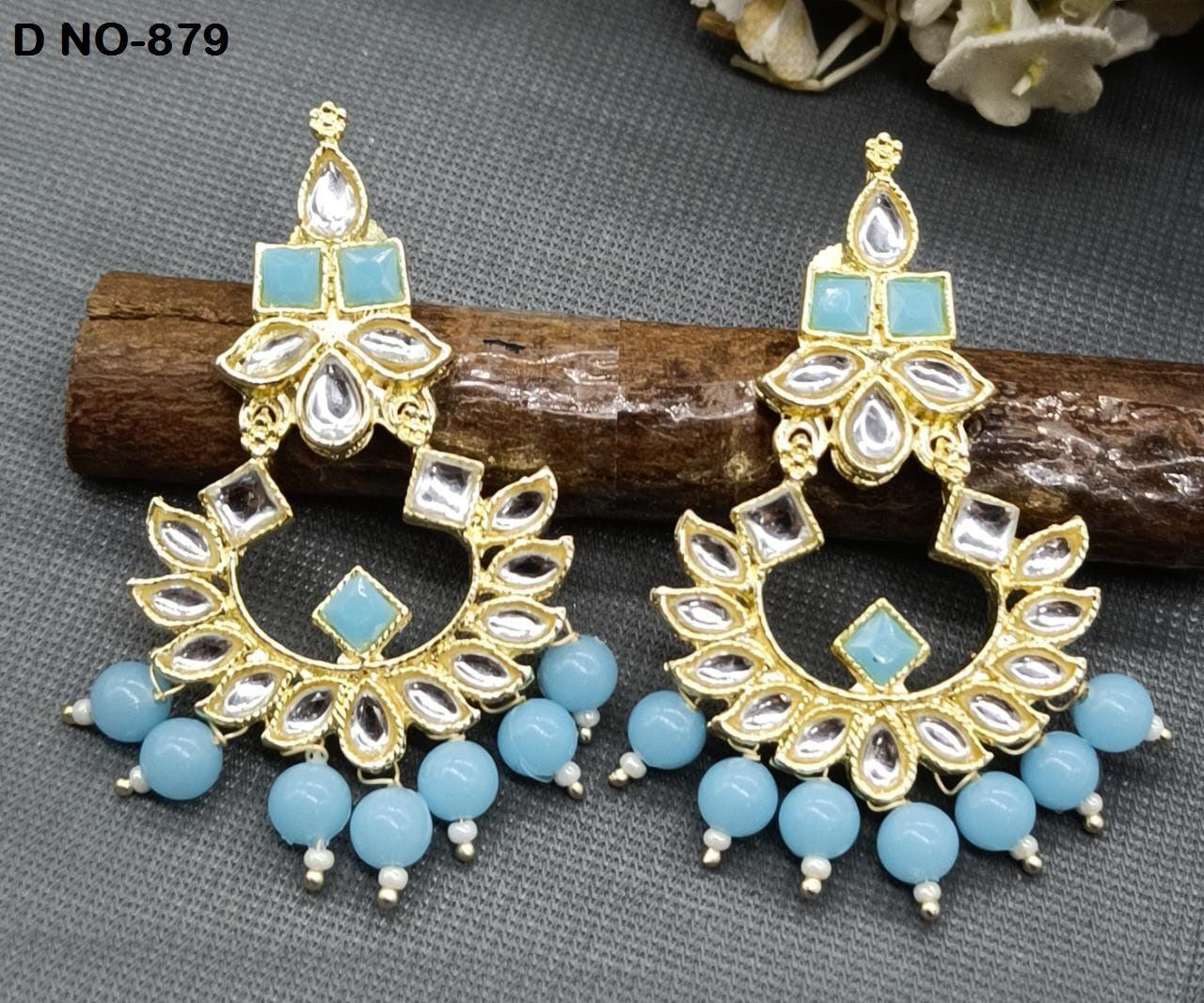 Golden Kundan Earring Sku-879 A1 - rchiecreation