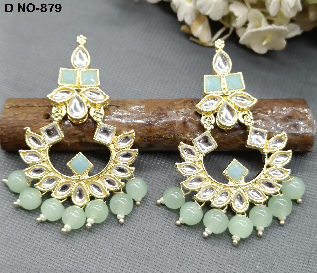 Golden Kundan Earring Sku-879 A1 - rchiecreation