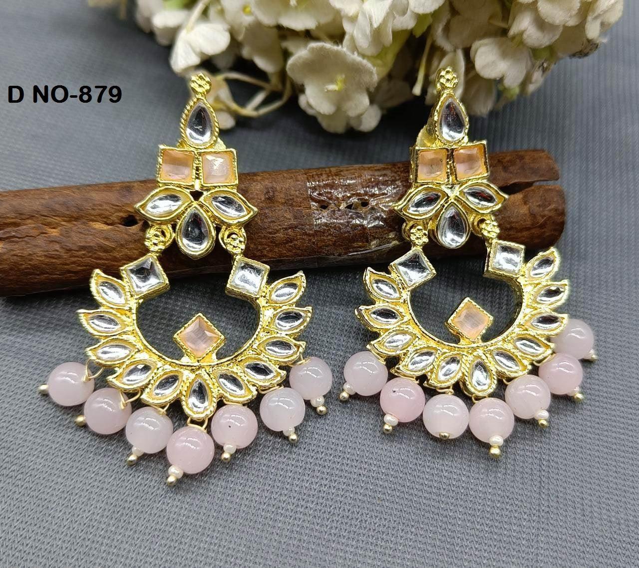 Golden Kundan Earring Sku-879 A1 - rchiecreation