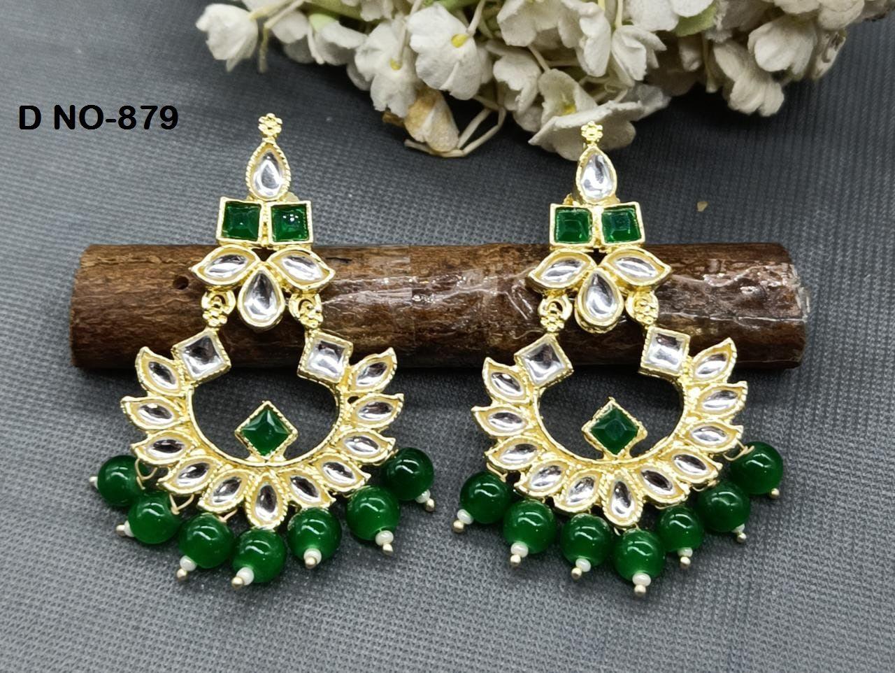 Golden Kundan Earring Sku-879 A1 - rchiecreation