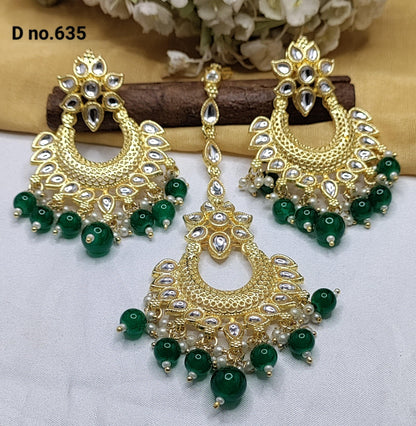 Golden Kundan Earring-Tika- 635 A2 - rchiecreation