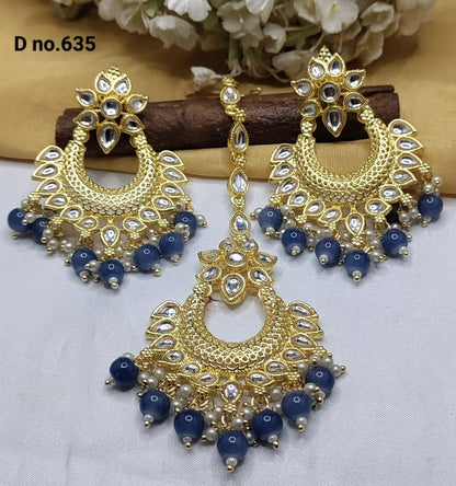 Golden Kundan Earring-Tika- 635 A2 - rchiecreation