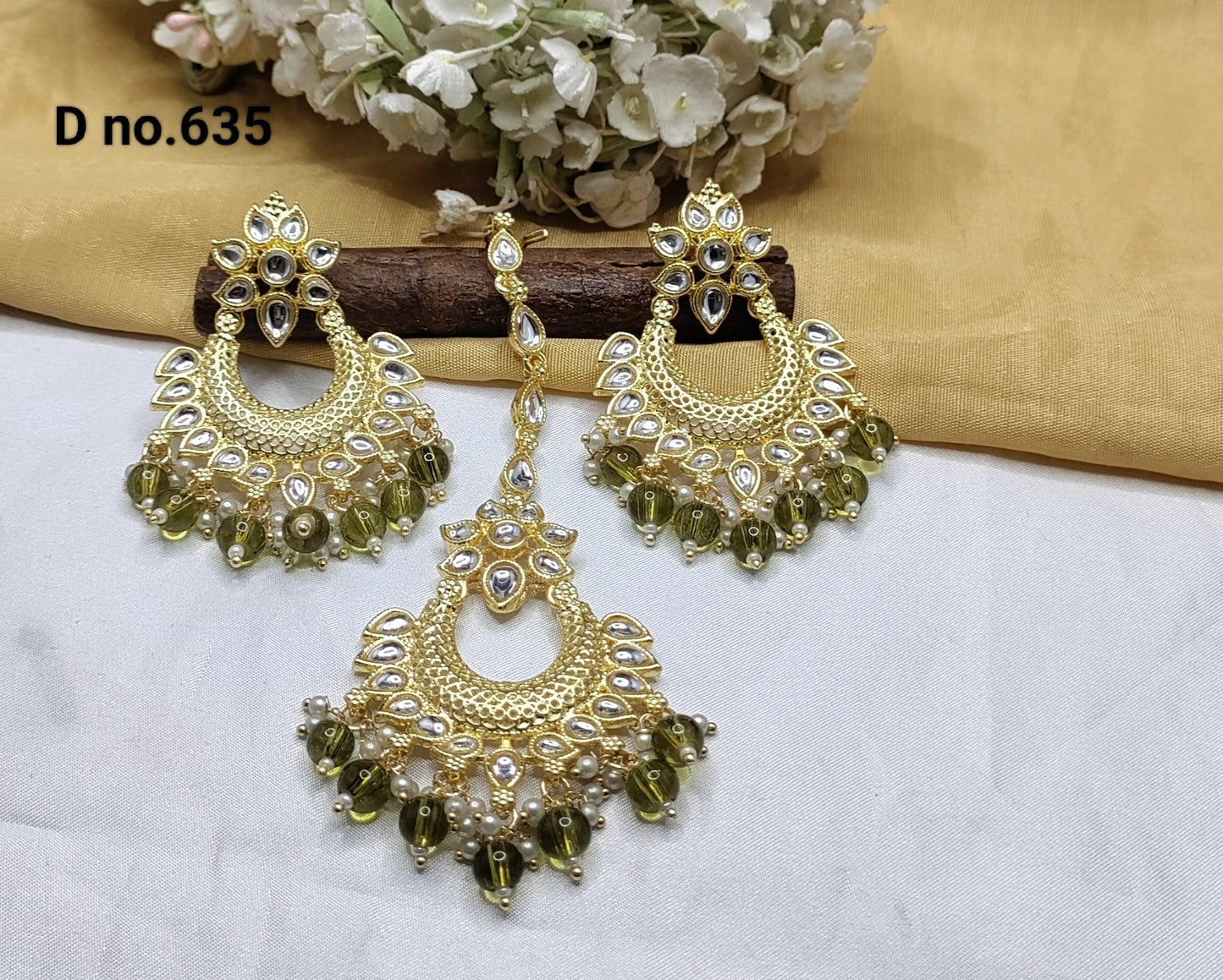 Golden Kundan Earring-Tika- 635 A2 - rchiecreation