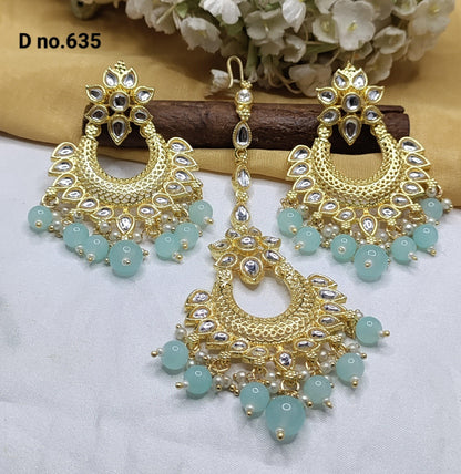 Golden Kundan Earring-Tika- 635 A2 - rchiecreation