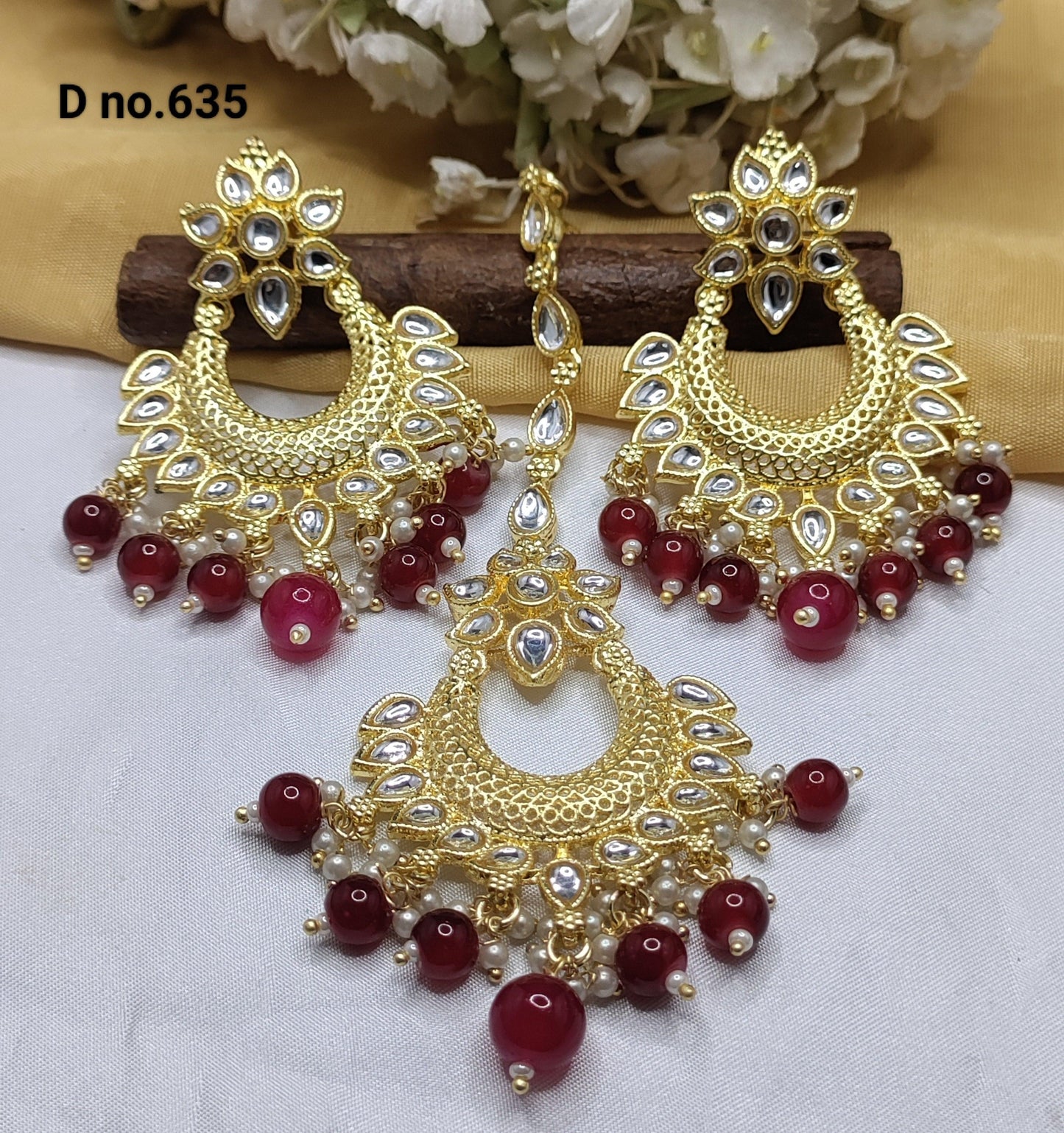 Golden Kundan Earring-Tika- 635 A2 - rchiecreation