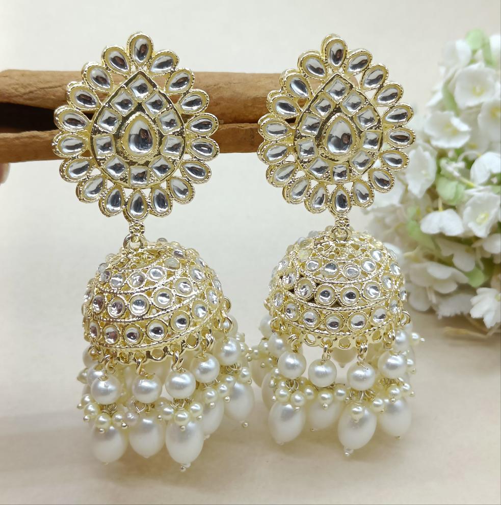 Golden Kundan Earrings Sku-899 A4 - rchiecreation