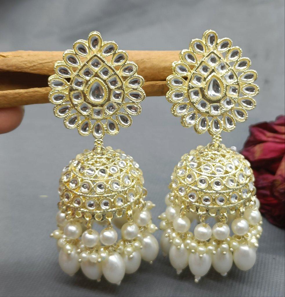 Golden Kundan Earrings Sku-899 A4 - rchiecreation