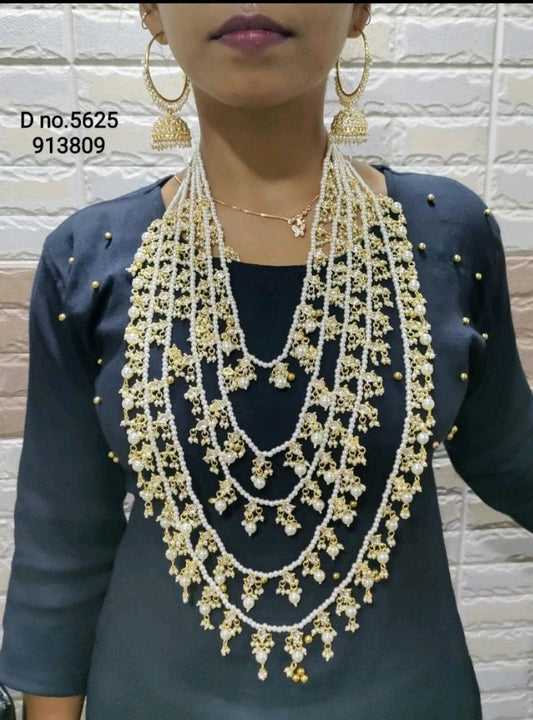 Golden Kundan Long Necklace Set -5625 D4 - rchiecreation