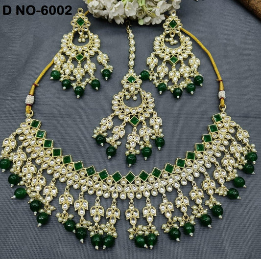 Golden Kundan Necklace Set -6002 B4 - rchiecreation