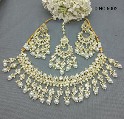 Golden Kundan Necklace Set -6002 B4 - rchiecreation