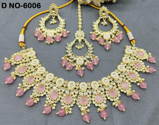 Golden Kundan Necklace Set -6006 B4 - rchiecreation