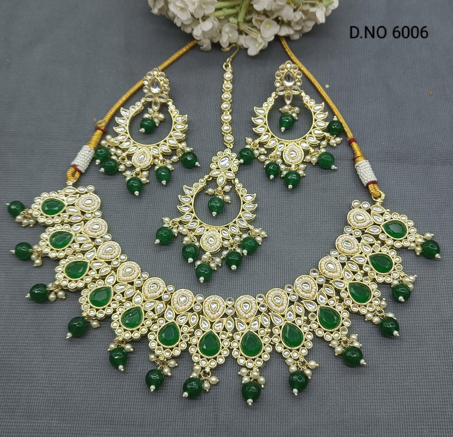 Golden Kundan Necklace Set -6006 B4 - rchiecreation