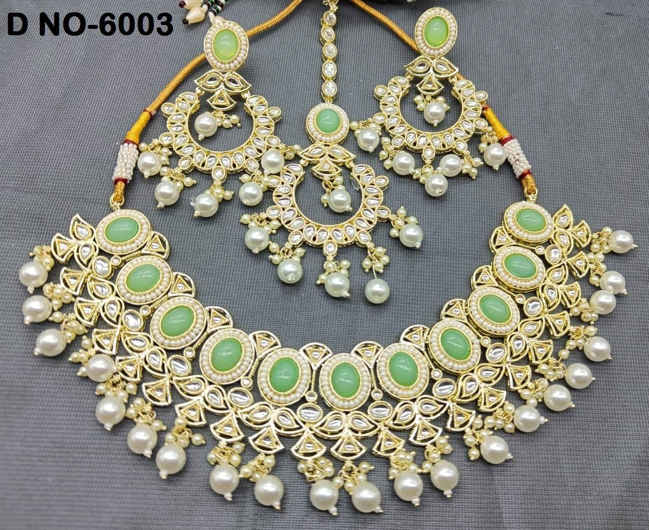 Golden Kundan Necklace Set Sku-6003 B4 - rchiecreation