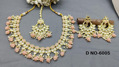 Golden Kundan Necklace Set Sku -6005 B4 - rchiecreation