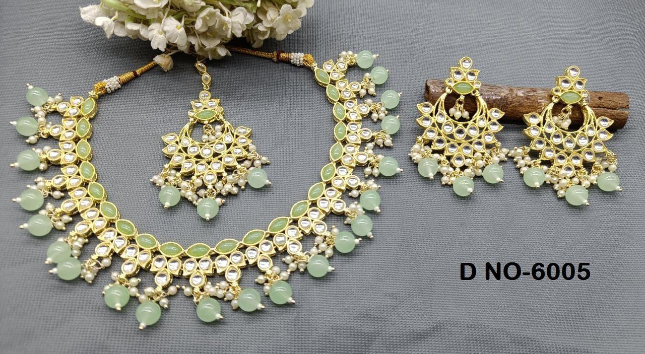 Golden Kundan Necklace Set Sku -6005 B4 - rchiecreation