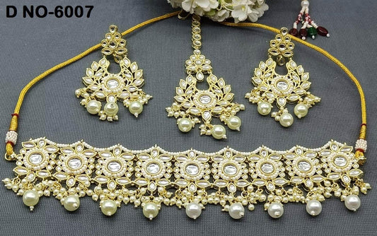 Golden Kundan Necklace Set Sku-6007 B4 - rchiecreation