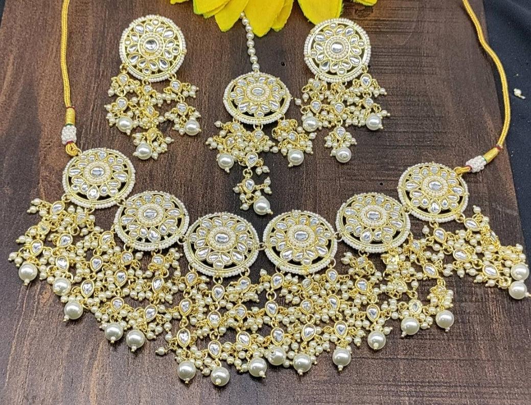 Golden Kundan Necklace Sku -5171 D4 - rchiecreation