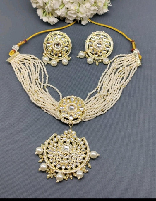 Golden Kundan Necklace Sku-5971 D4 - rchiecreation