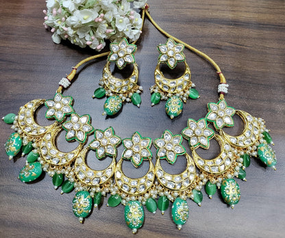 Green Kundan Necklace Set Sku-5460 D4 - rchiecreation