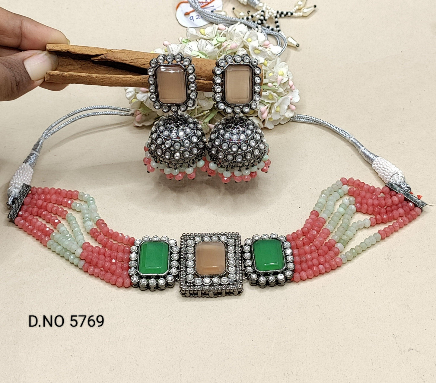 Kundan Choker Necklace Victorian Set -5769 B4 - rchiecreation