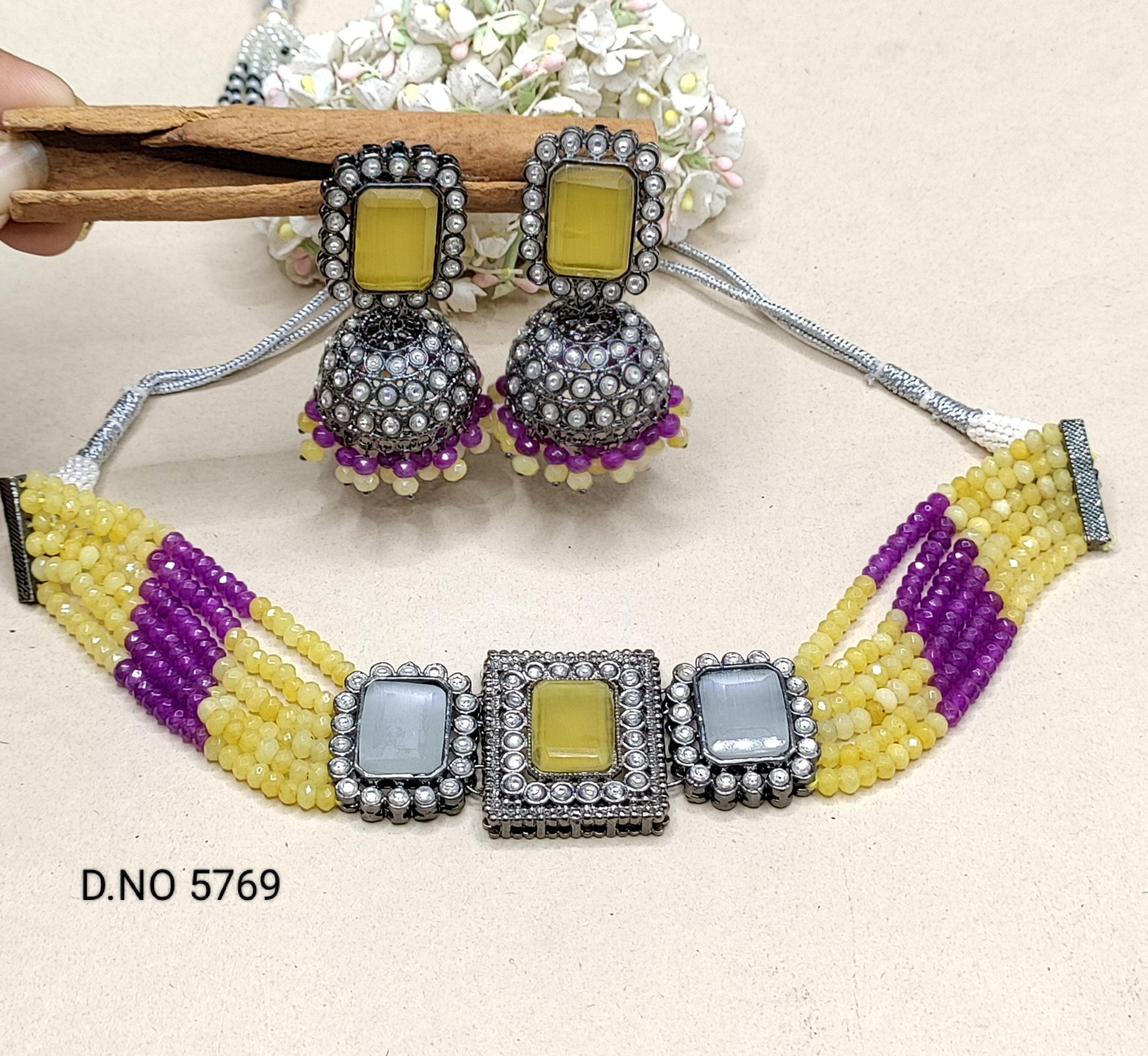 Kundan Choker Necklace Victorian Set -5769 B4 - rchiecreation