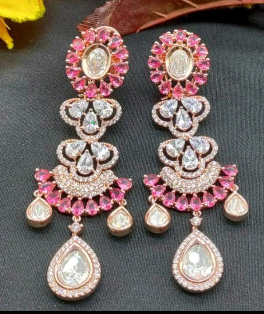 Kundan Cz Ad Premium Earrings Jhumki Rosegold Sku-540-C1 - rchiecreation