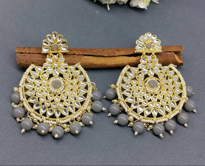 Kundan Earring Golden Sku-750 A1 - rchiecreation