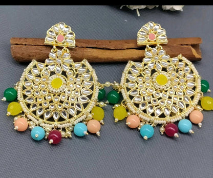 Kundan Earring Golden Sku-750 A1 - rchiecreation