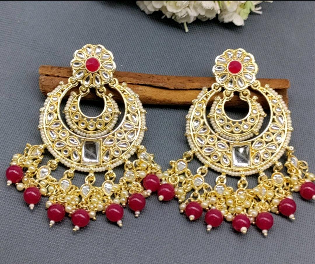 Kundan Earring Golden Sku -751 A1 - rchiecreation