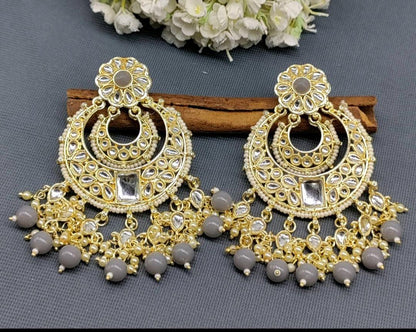 Kundan Earring Golden Sku -751 A1 - rchiecreation