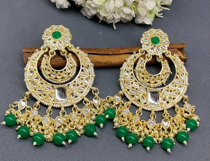 Kundan Earring Golden Sku -751 A1 - rchiecreation