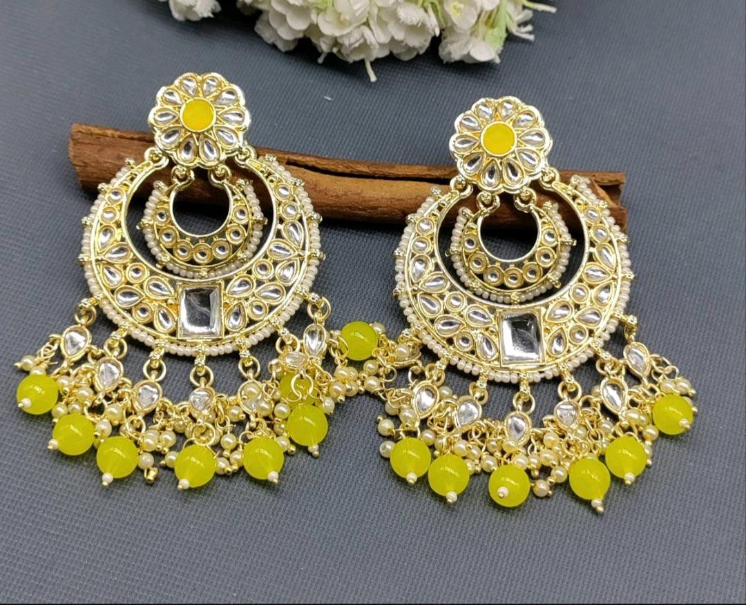 Kundan Earring Golden Sku -751 A1 - rchiecreation