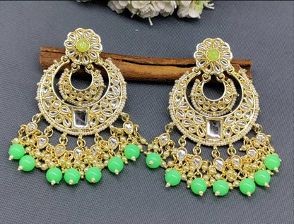 Kundan Earring Golden Sku -751 A1 - rchiecreation