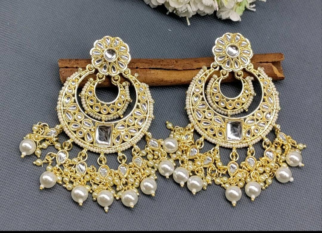 Kundan Earring Golden Sku -751 A1 - rchiecreation